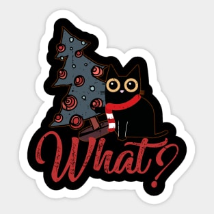 Cat What Humor Christmas Horror Suspicious Cat Xmas Tree Sticker